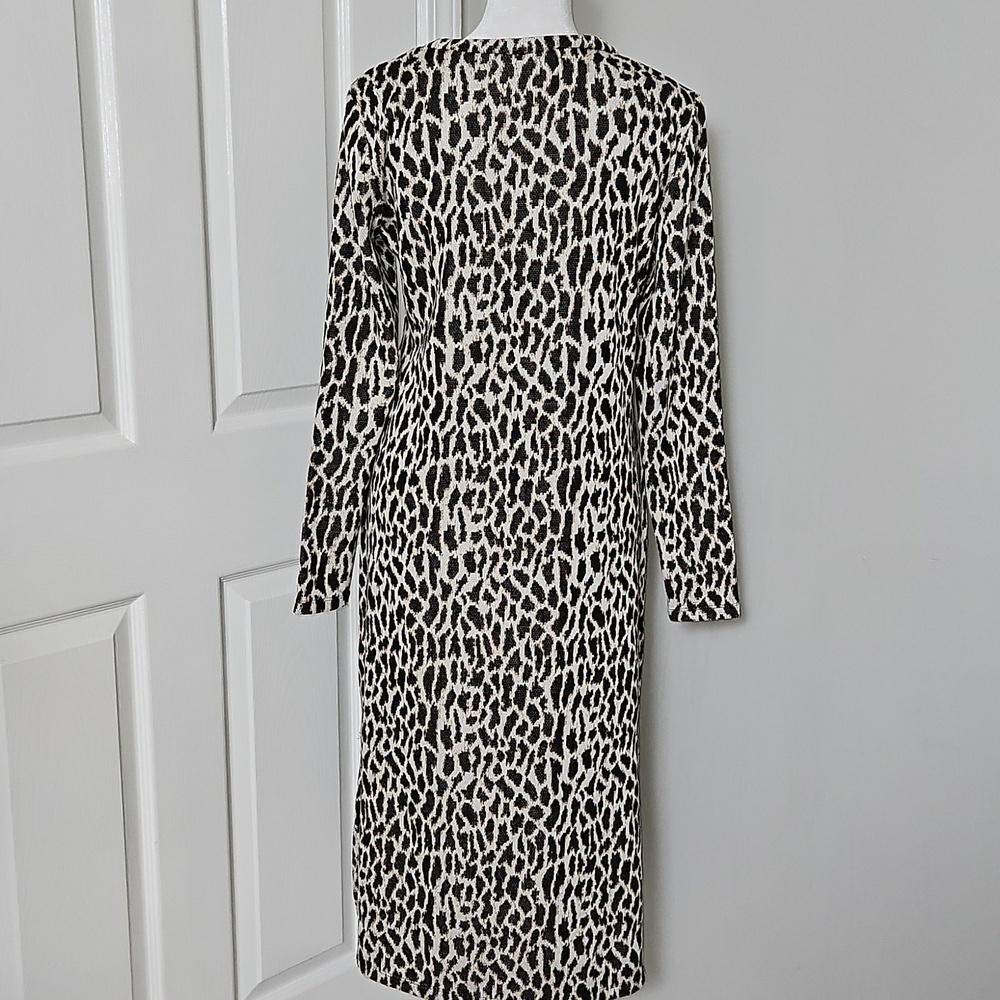 LOFT Petite Leopard Animal Print Long Sleeve Midi Sweater Dress MP Medium P - Picture 7 of 9